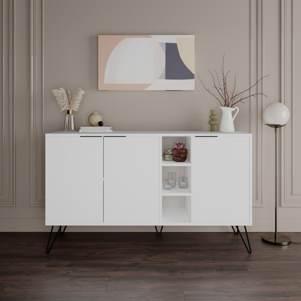 Buffet 3 niches et 3 portes - l142 cm - blanc - Maisons du Monde
