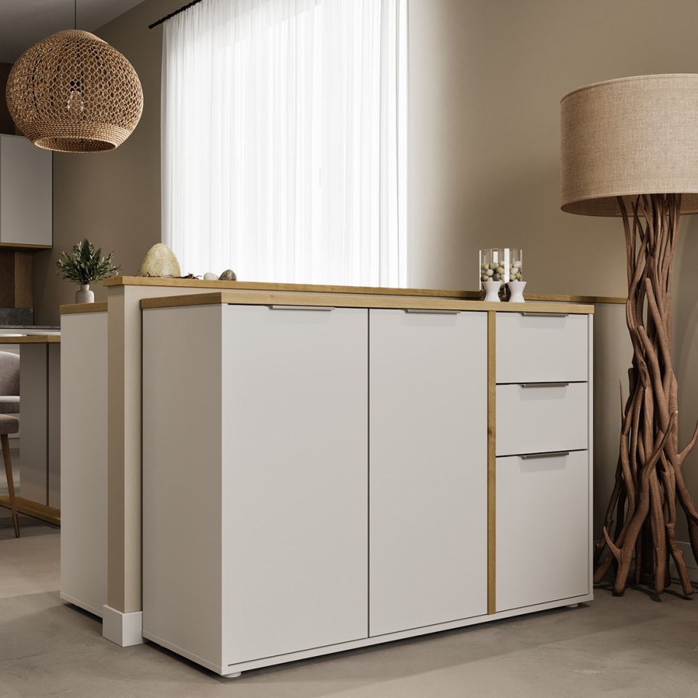 Enfilade 3 portes et 2 tiroirs L121,5 cm - Effet Bois clair - Maisons du Monde