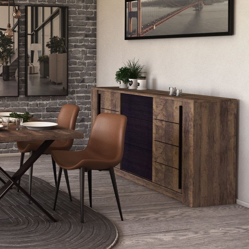 Enfilade 3 tiroirs et 2 portes coulisantes L206 cm - Effet Bois foncé - Maisons du Monde