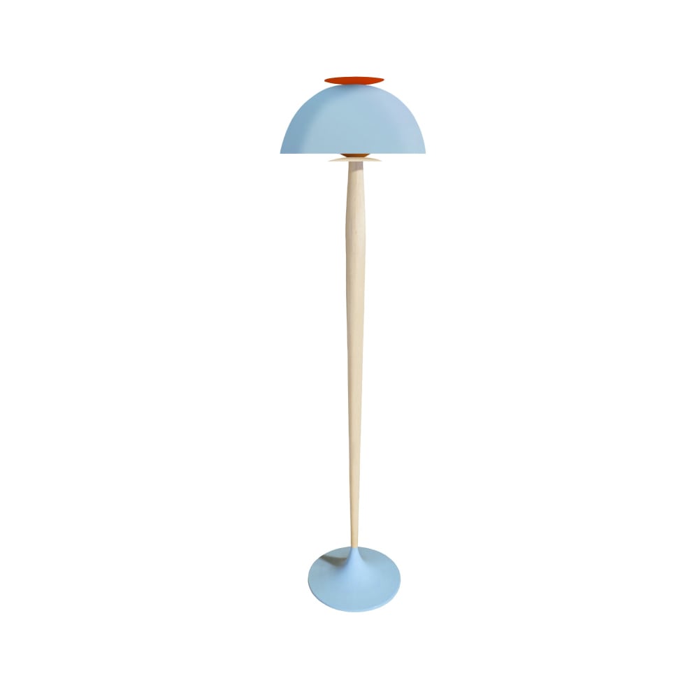 Lampadaire bois naturel métal beige abat-jour multicolore