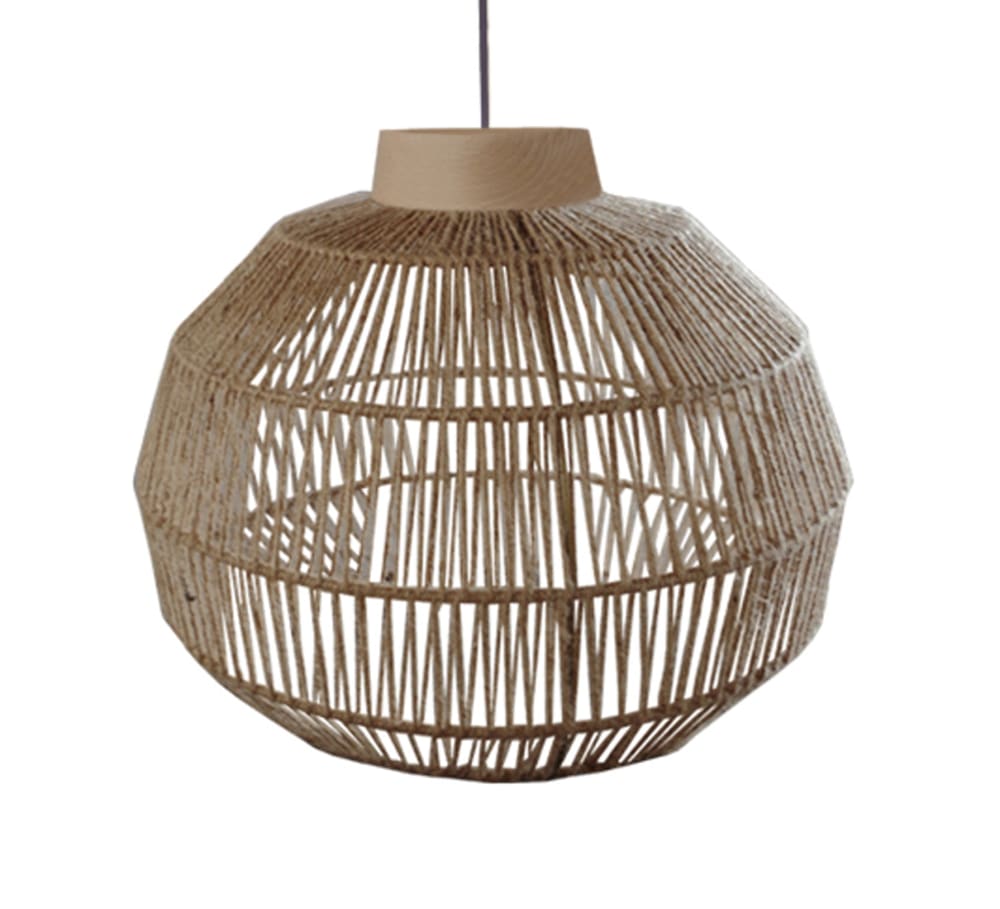 Lampadaire métal noir bois naturel abat-jour fibre naturel — vue 4
