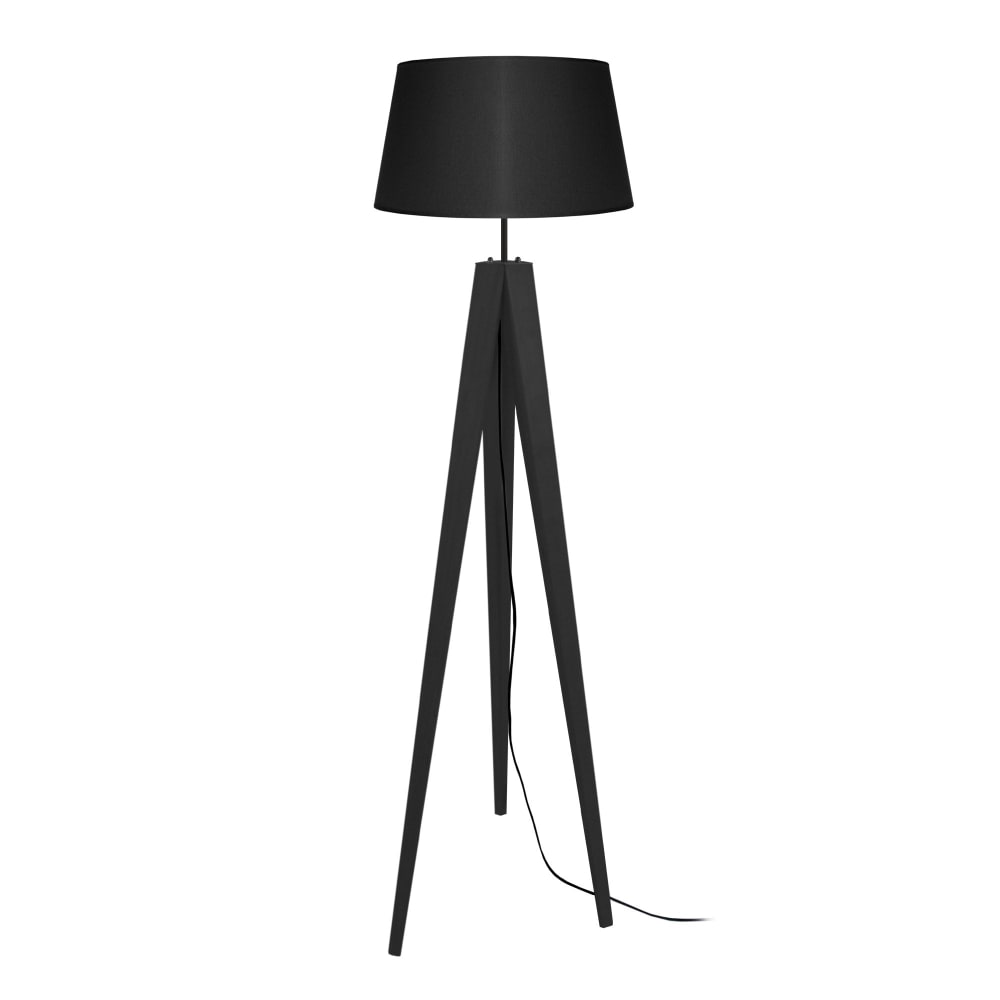 Lampadaire trepied bois noir Abat-jour noir