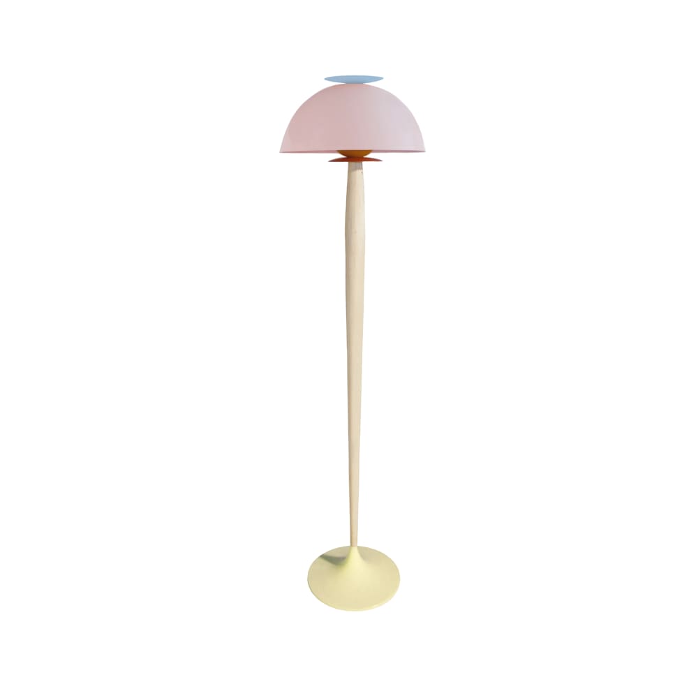 Lampadaire bois naturel métal beige abat-jour multicolore