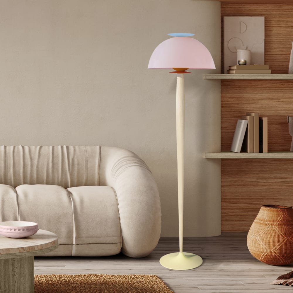 Lampadaire bois naturel métal beige abat-jour multicolore - Maisons du Monde