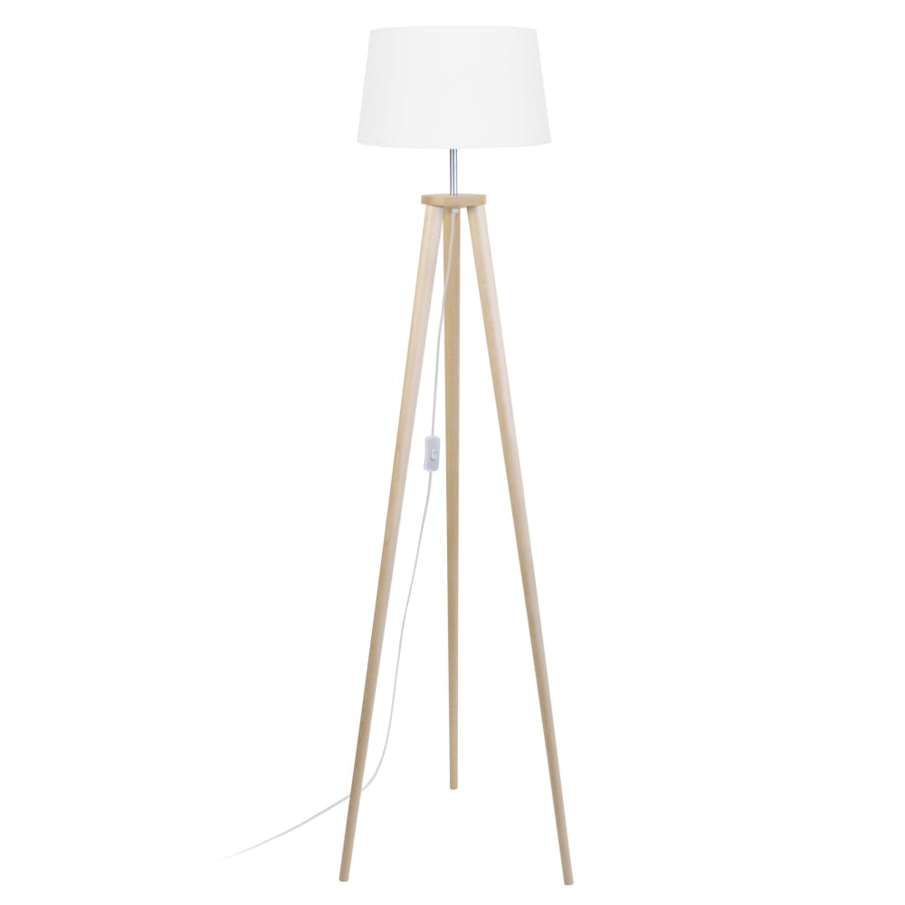 Lampadaire bois naturel abat-jour tissu écru — vue 3