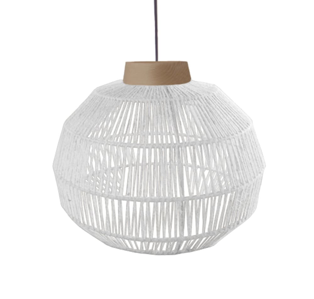 Lampadaire métal noir bois naturel abat-jour fibre blanc — vue 4