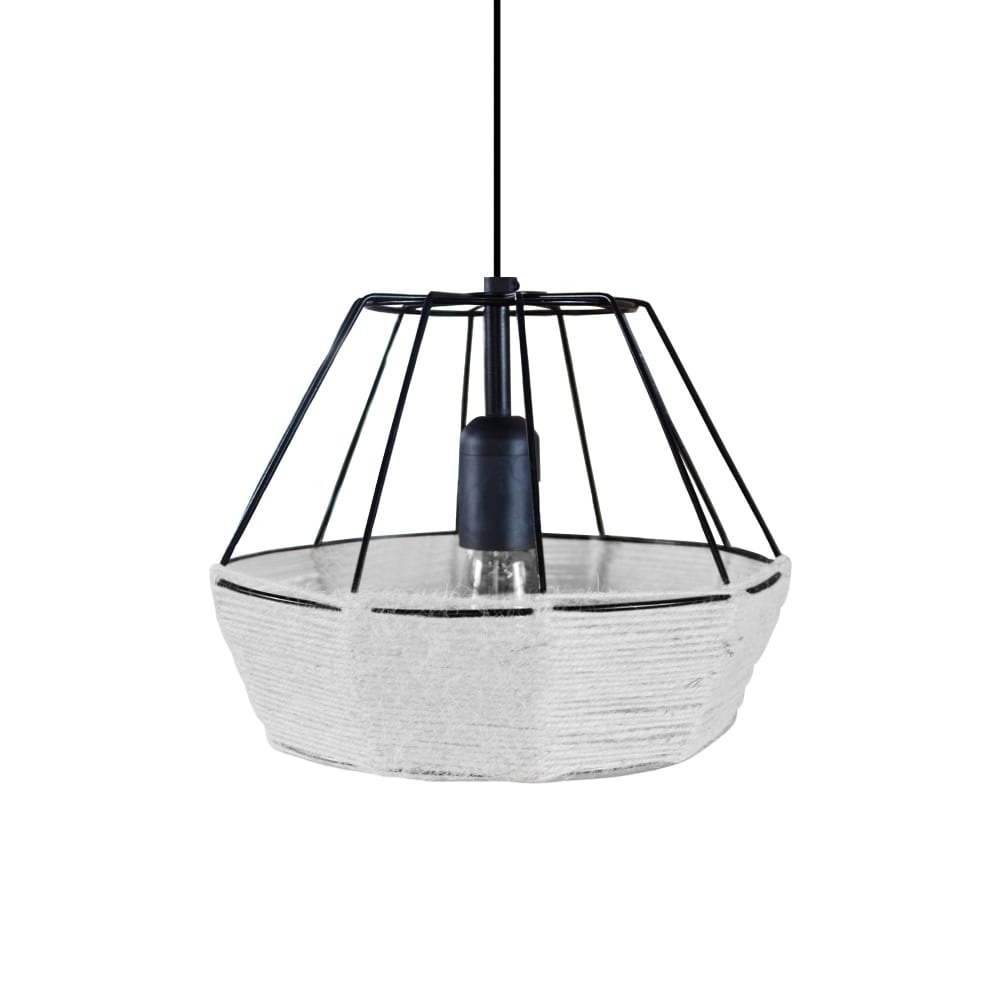 Suspension métal noir abat-jour ficelle  blanc