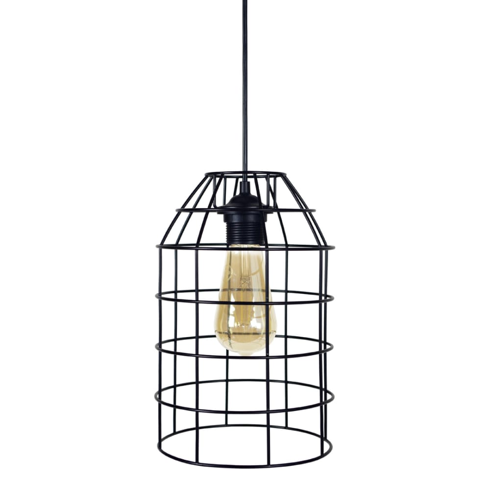 Suspension métal noir abat-jour noir