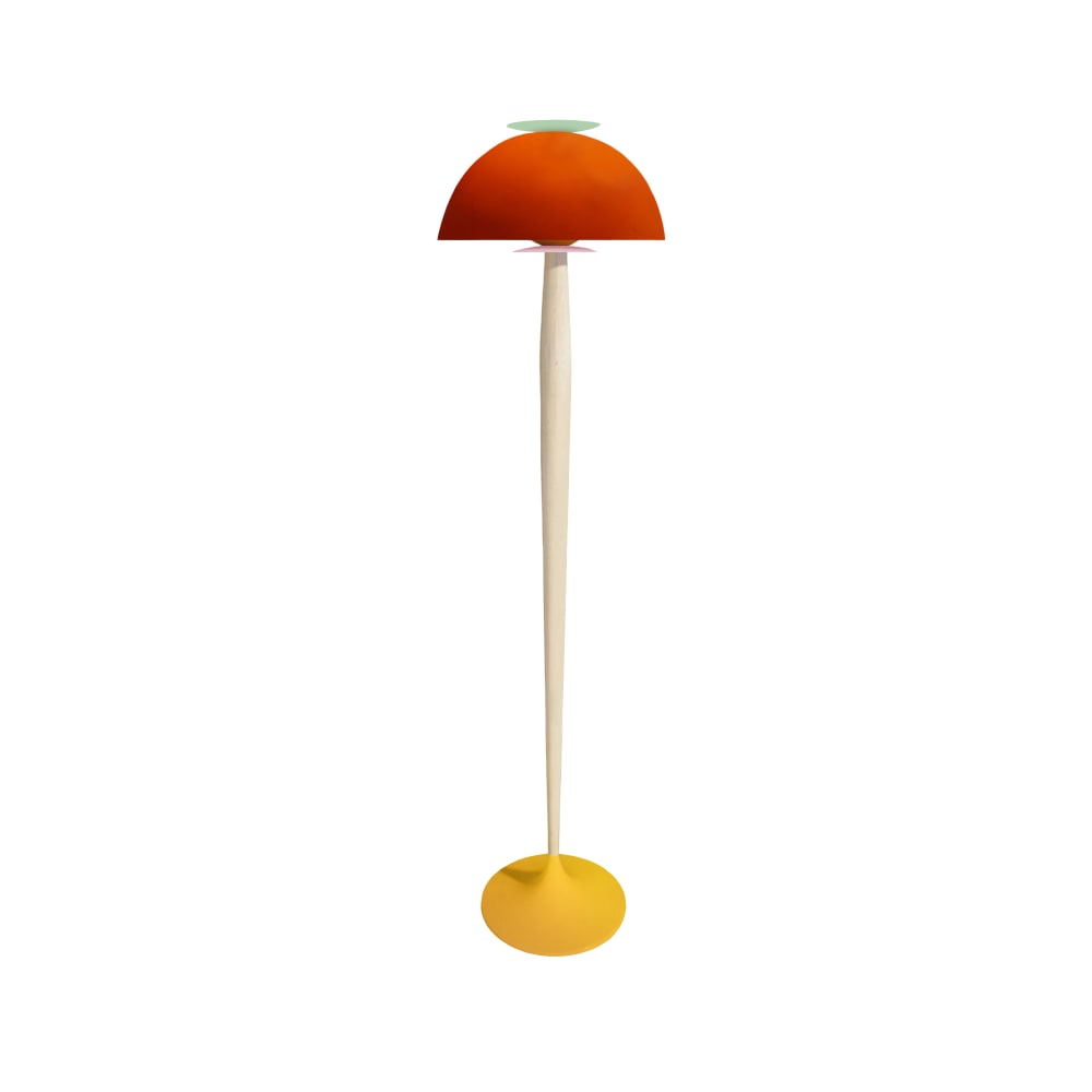 Lampadaire bois naturel métal jaune abat-jour multicolore