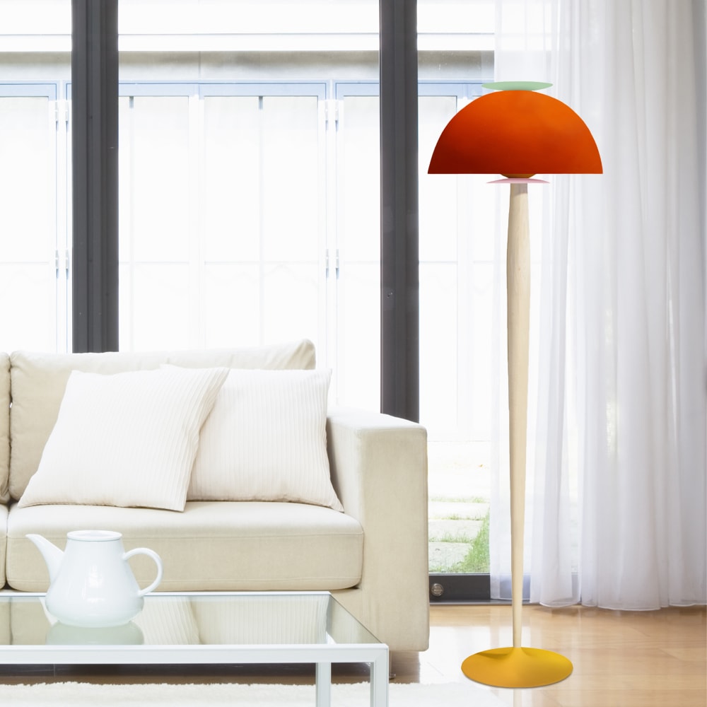 Lampadaire bois naturel métal jaune abat-jour multicolore - Maisons du Monde