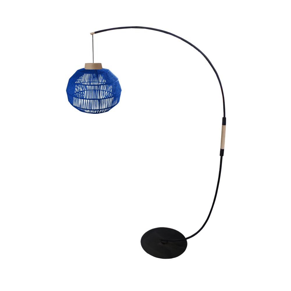 Lampadaire métal noir bois naturel abat-jour fibre bleu - Maisons du Monde