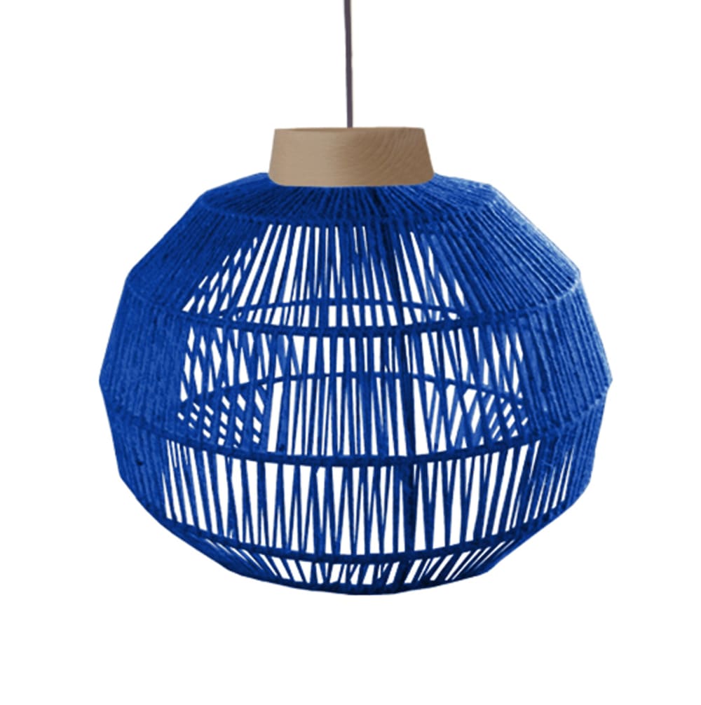 Lampadaire métal noir bois naturel abat-jour fibre bleu — vue 4