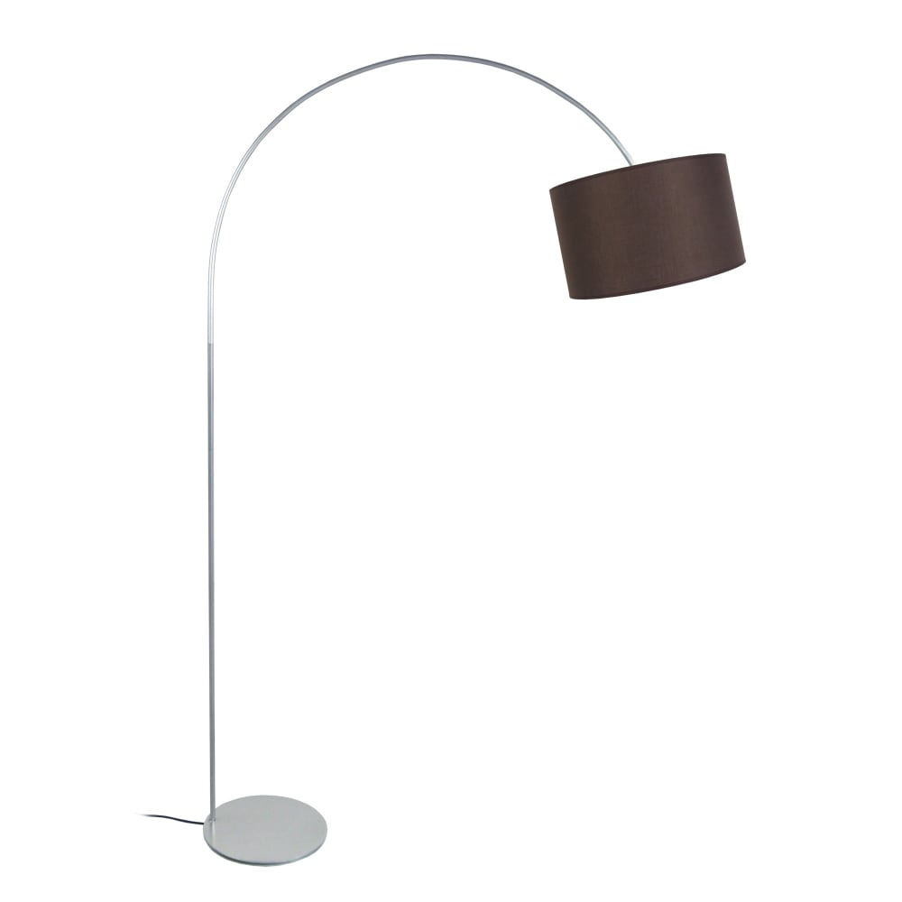 lampara de pie arco metal aluminio pantalla marron