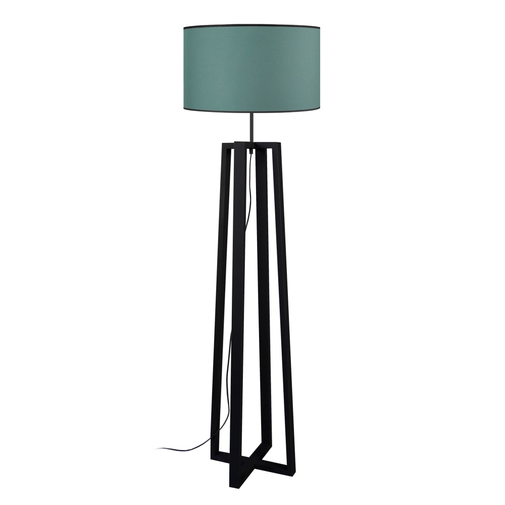 Lampadaire bois noir abat-jour tissu vert — vue 3