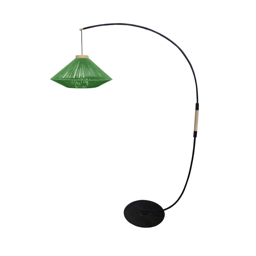 Lampadaire métal noir bois naturel abat-jour fibre vert - Maisons du Monde