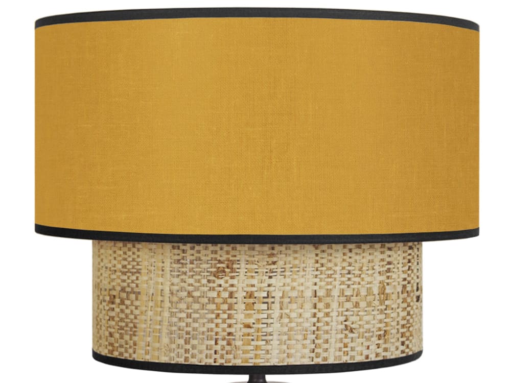 Lampe à poser bois naturel abat-jour tissu jaune moutarde — vue 4