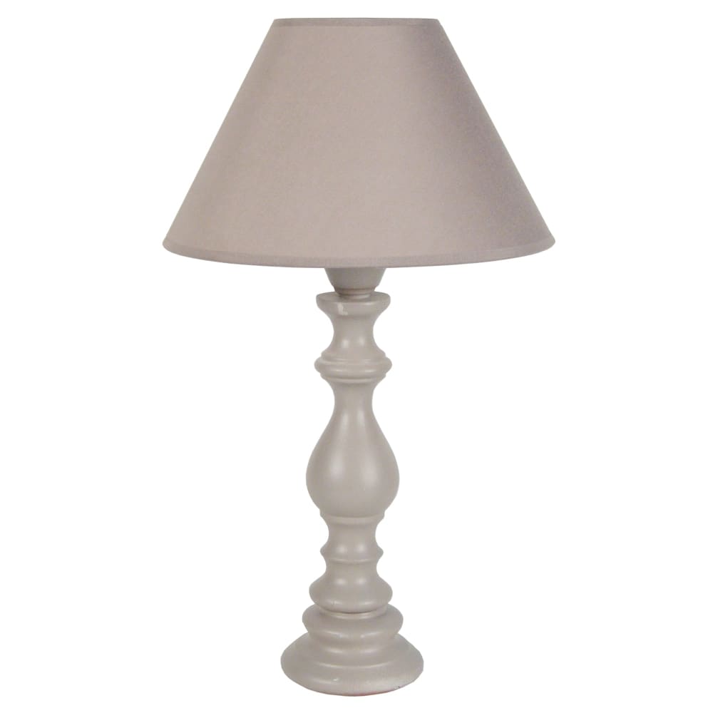 Lampe de table bois taupe abat-jour tissu taupe