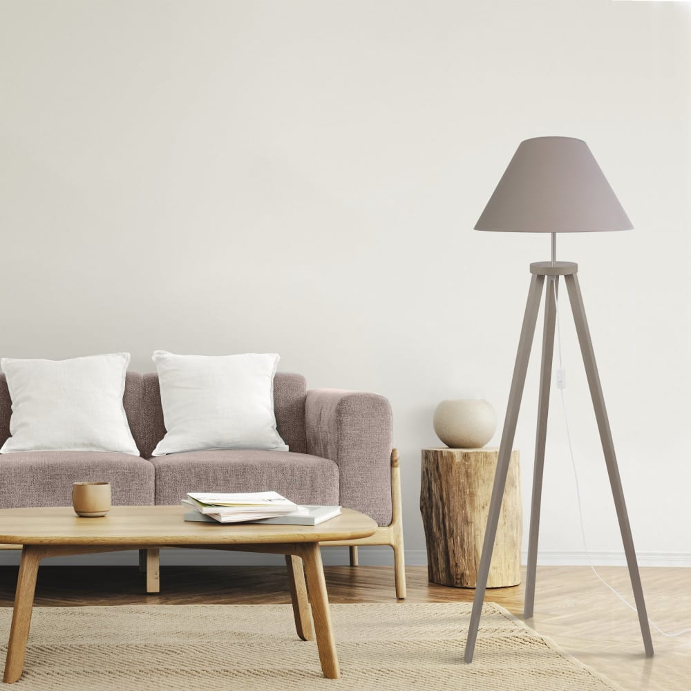 Lampadaire bois taupe abat-jour taupe