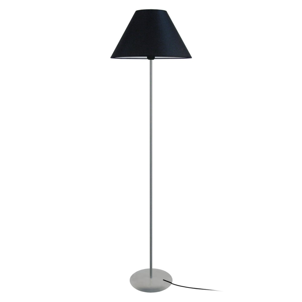 Lampadaire metal aluminium abat-jour tissu noir