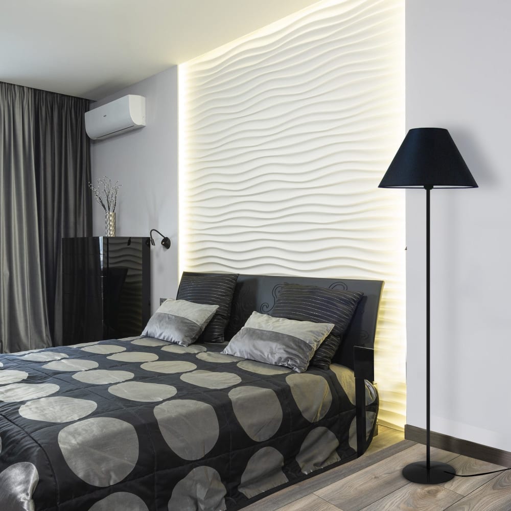Lampadaire metal aluminium abat-jour tissu noir - Maisons du Monde