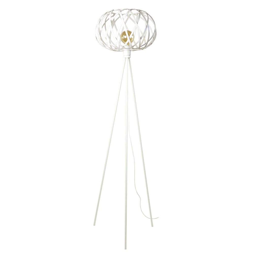 lampara de pie tripode metal blanco pantalla blanco