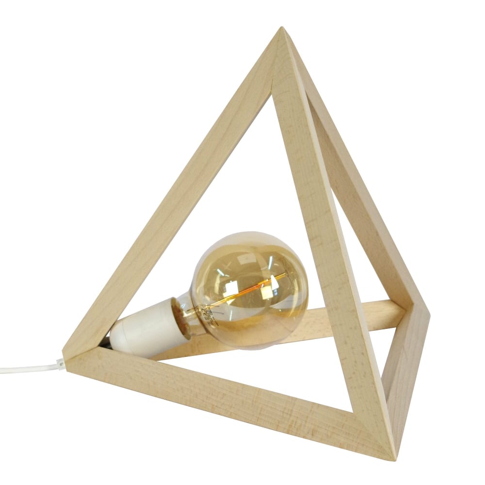 lampara de mesa pyramide triangulo madera natural
