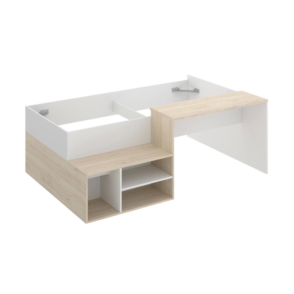 Lit enfant effet bois blanc et beige195x133 cm