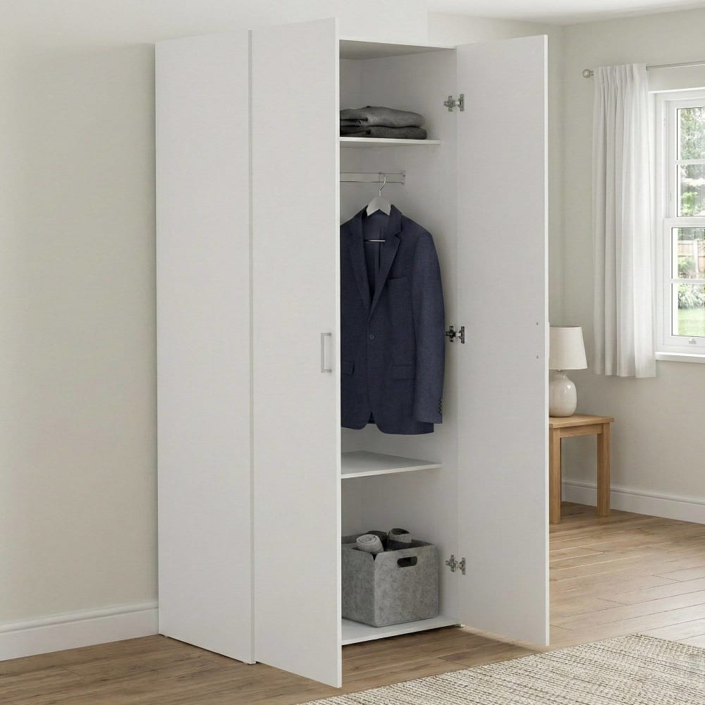 Garde-robe 2 portes\ effet bois blanc 180x50 cm - Maisons du Monde