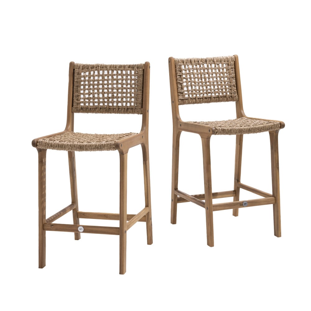 Lot de 2 tabourets de bar intérieur/extérieur H66cm - Bois clair