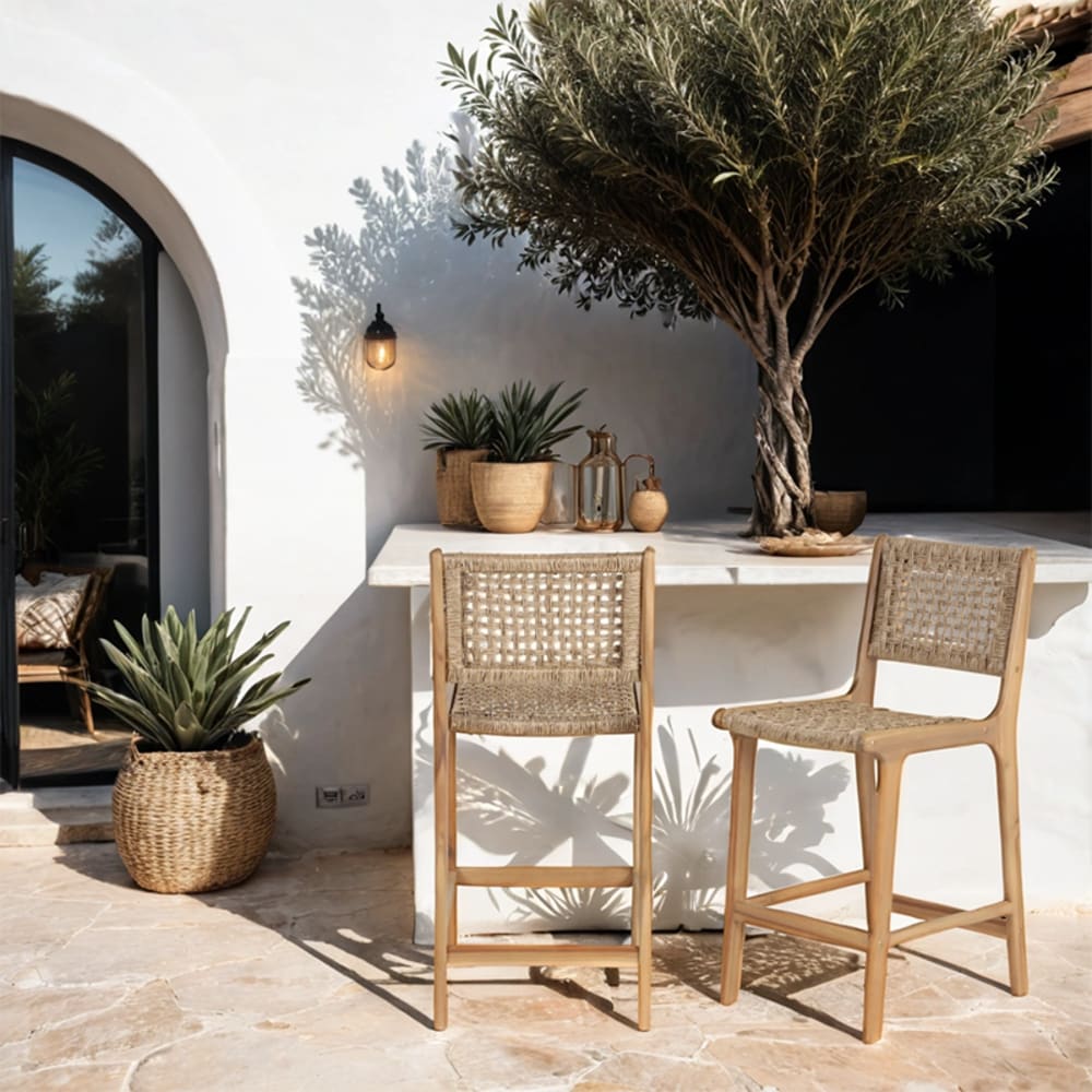 Lot de 2 tabourets de bar intérieur/extérieur h66cm - bois clair - Maisons du Monde