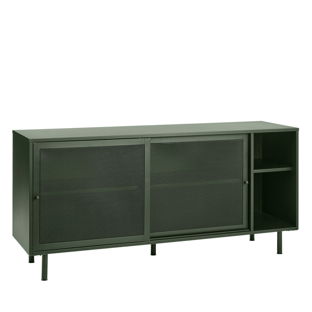 Buffet 2 portes, 2 niches en métal l160cm - vert olive - Maisons du Monde