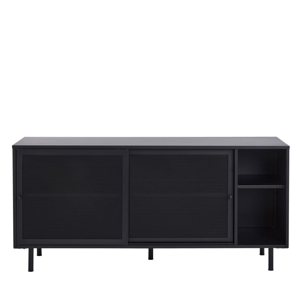 Buffet 2 portes, 2 niches en métal L160cm - Noir