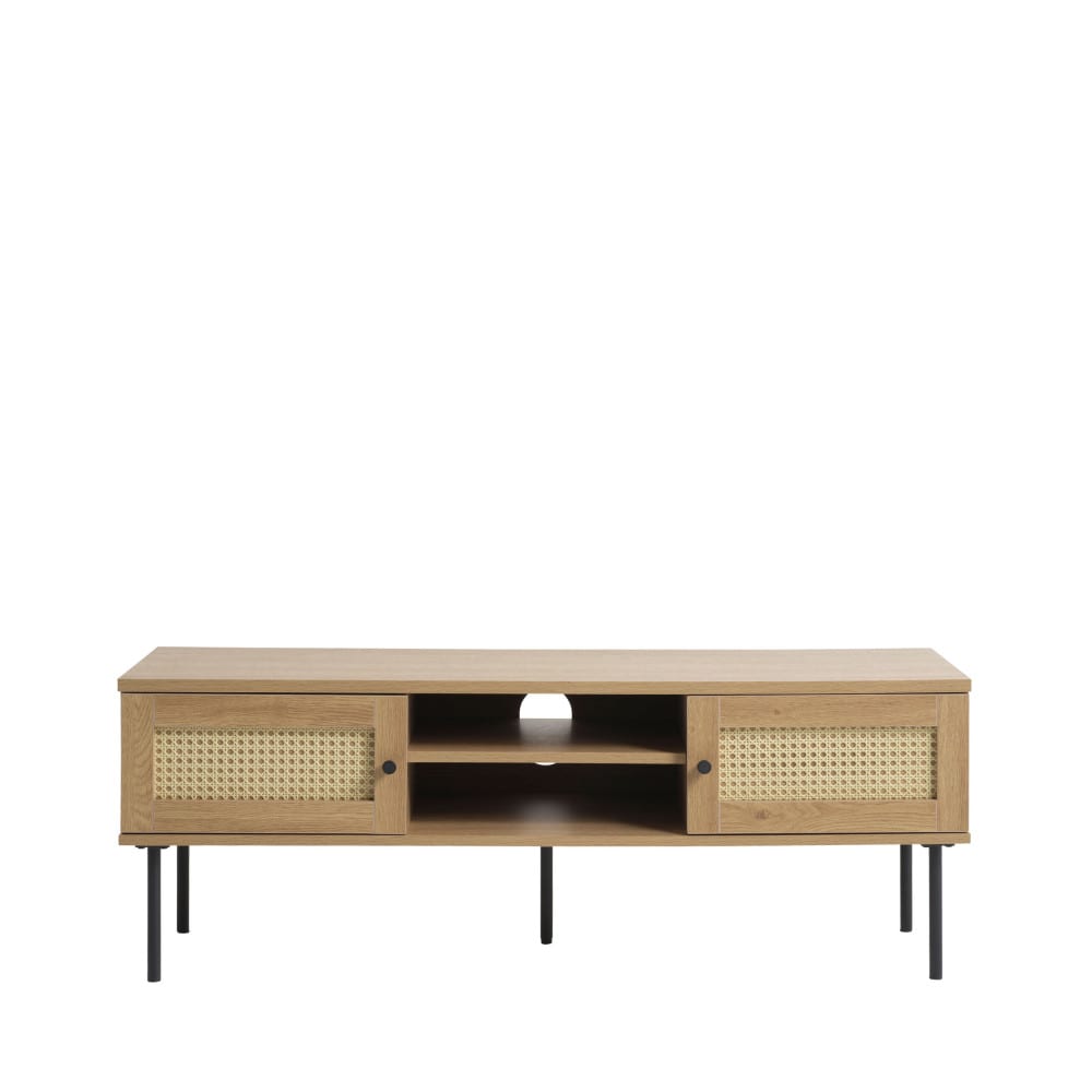 Meuble TV moderne en bois effet cannage PENSICO naturel 120x40x43cm