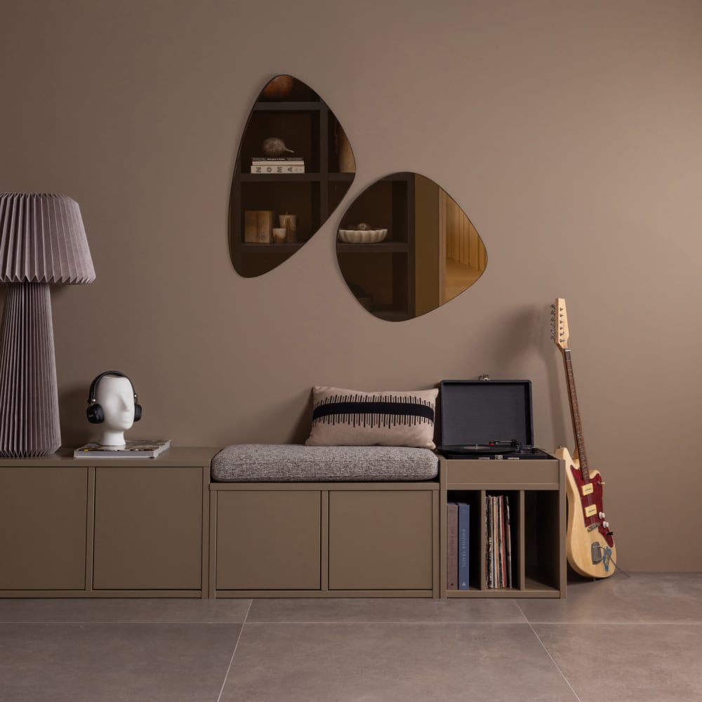 Armoire de rangement pour vinyles en pin taupe