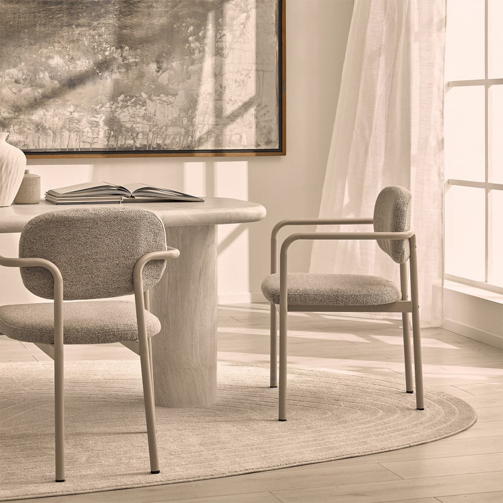Lot de 2 fauteuils de table en tissu bouclette pieds beiges - Beige