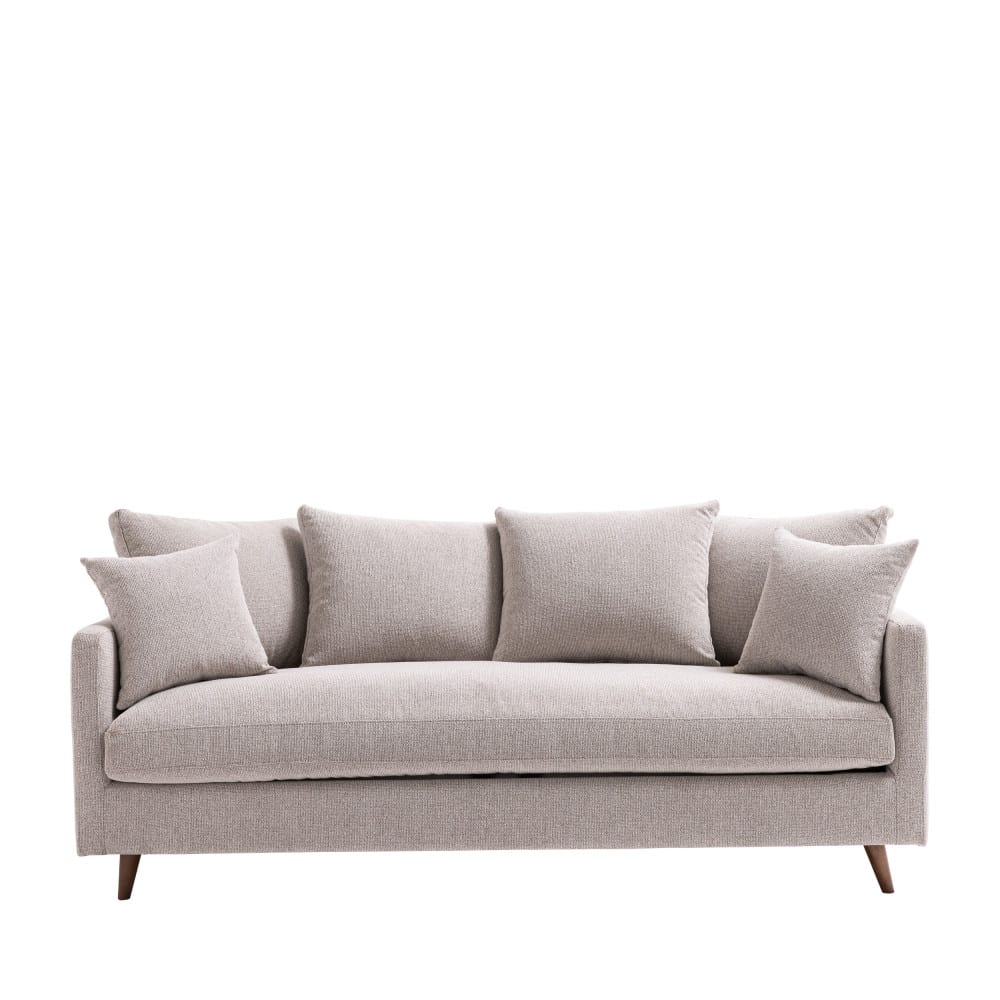 Canapé convertible 3 places en tissu pieds bois foncé - Naturel chiné