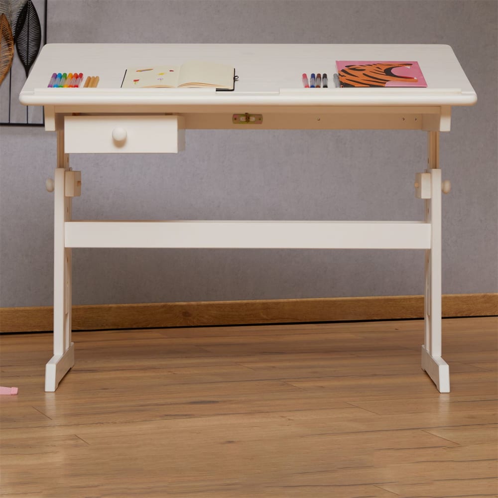 Bureau enfant réglable et inclinable en bois massif, blanc - Maisons du Monde