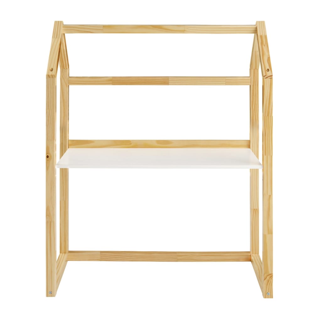 Bureau enfant évolutif Montessori en bois massif, naturel/blanc