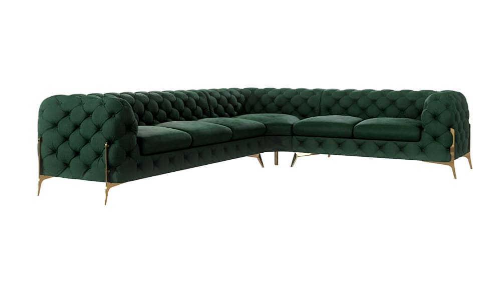 S-Style Möbel Ecksofa Chesterfield aus Samt mit goldenen Metall-Füßen, flaschengrün style classic chic - Samt
