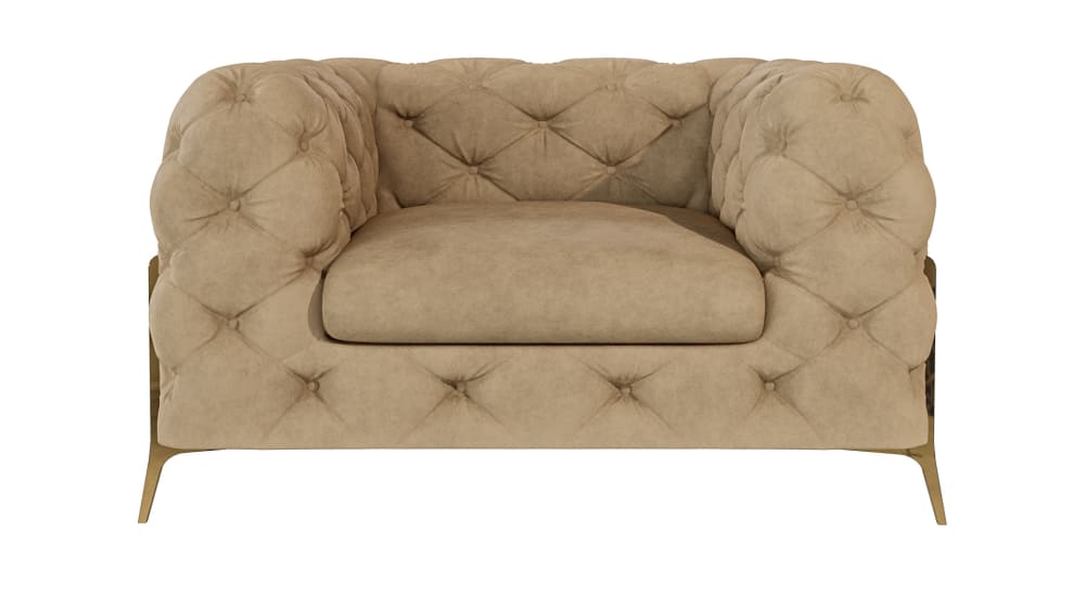 Chesterfield Sessel aus Samt mit goldenen Metall-Füßen, Beige -