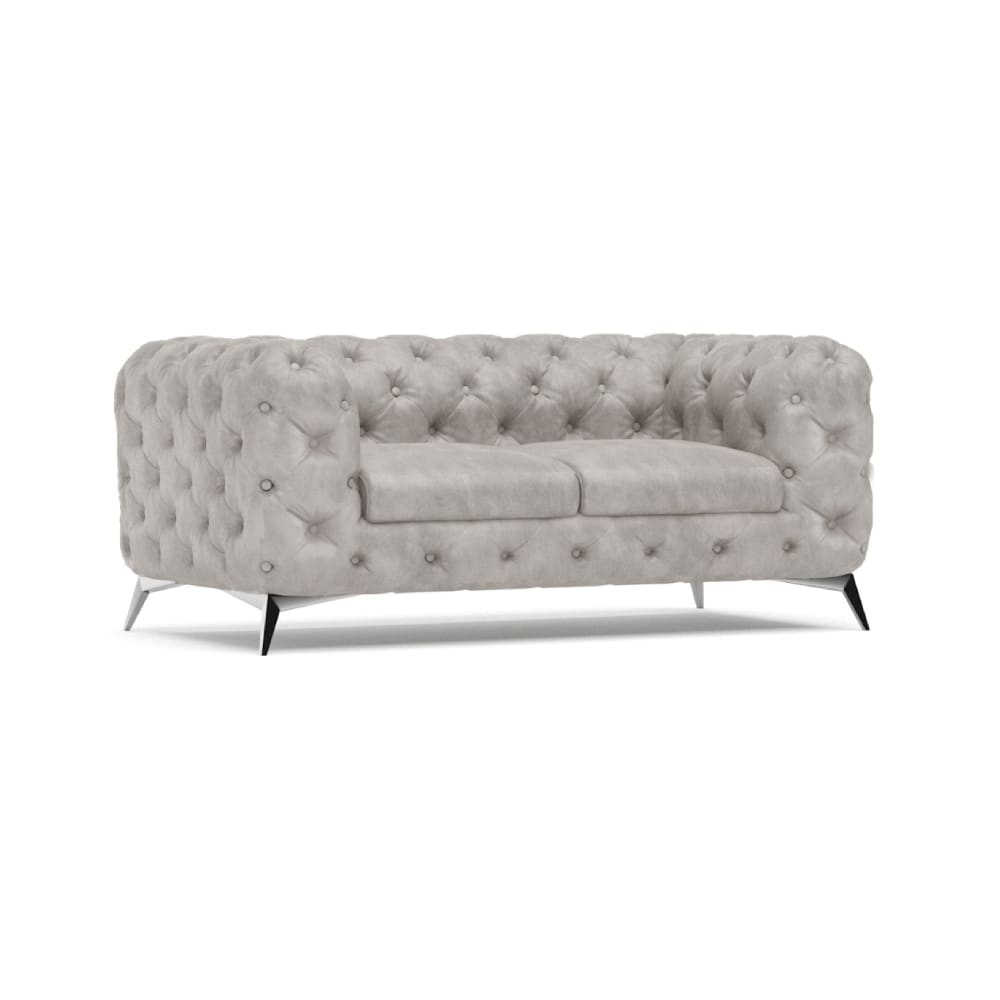 Canapé Chesterfield 2 places en velours gris avec pieds argentés