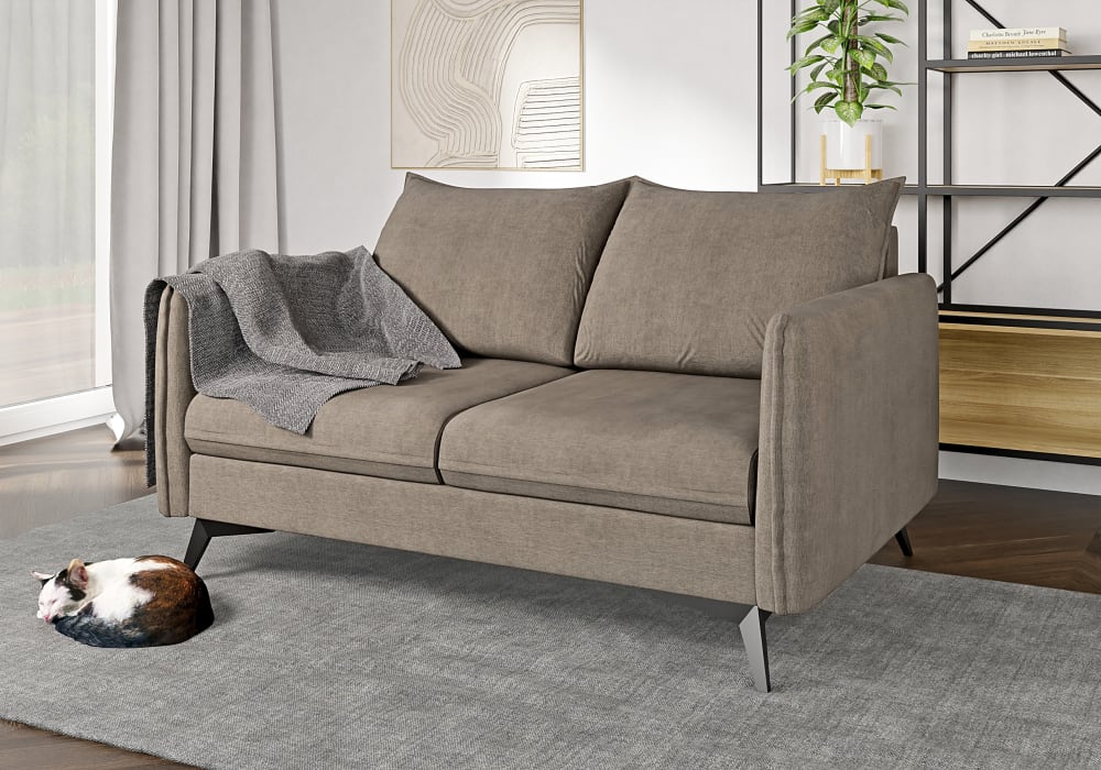 Sofa 2-Sitzer aus Mikrofaser-Stoff mit schwarzen Füßen, Beige -