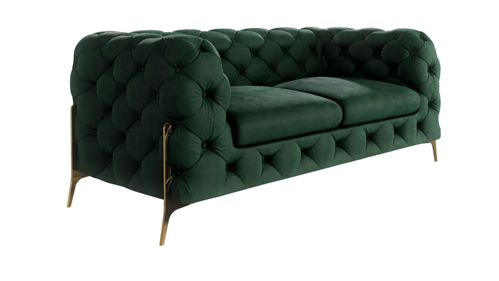 S-Style 2-Sitzer Chesterfield Sofa aus Samt mit goldenen Füßen, flaschengrün style classic chic - Samt