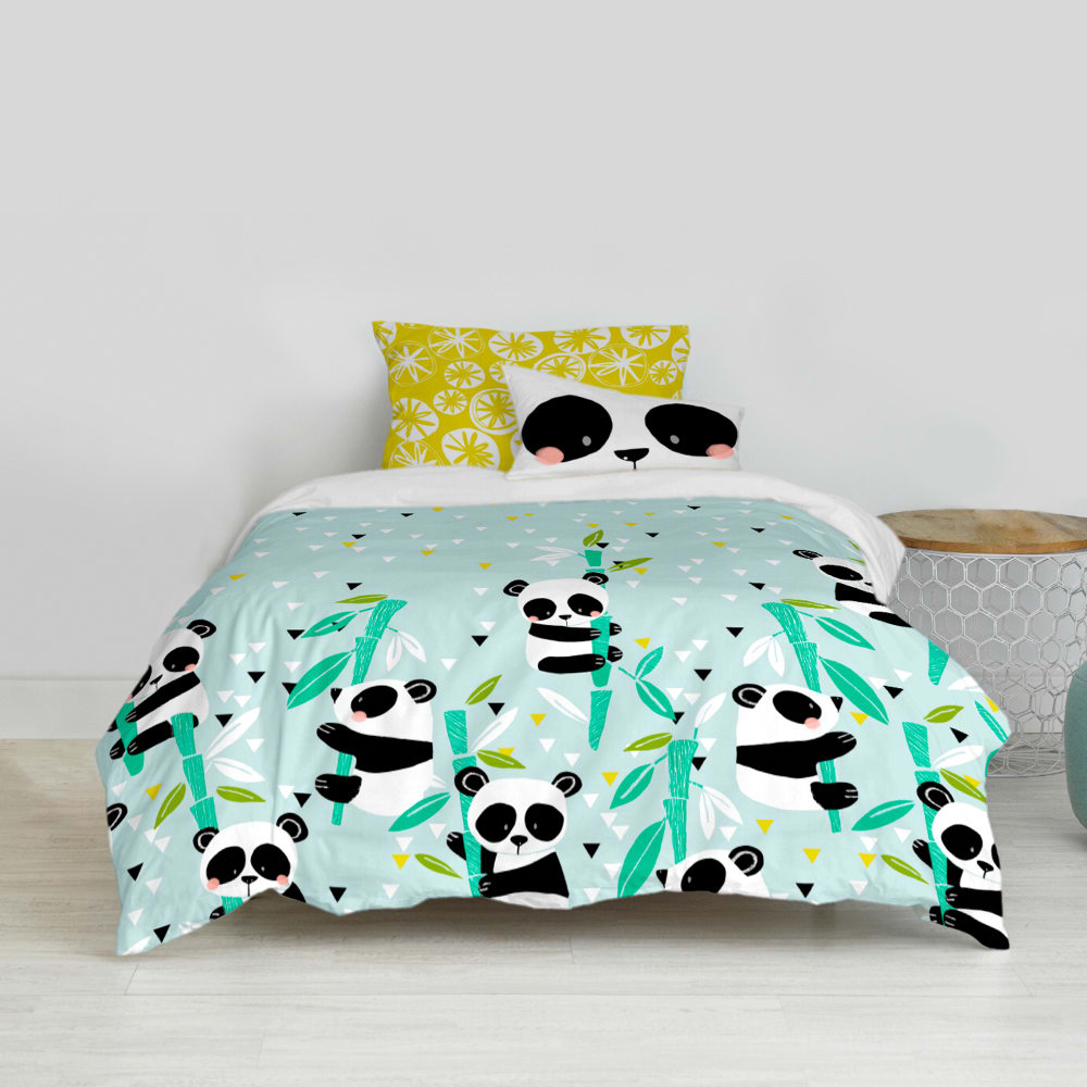 Parure housse de couette 2 pièces 100% Coton Bleu 155x220 cm