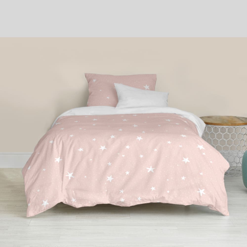 Parure housse de couette 2 pièces 100% Coton Rose 140x200 cm