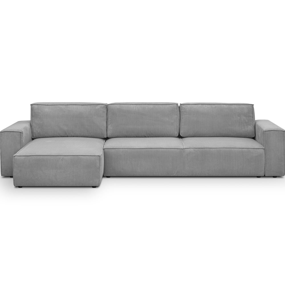 Canapé d'angle modulable 5 places en velours côtelé gris clair