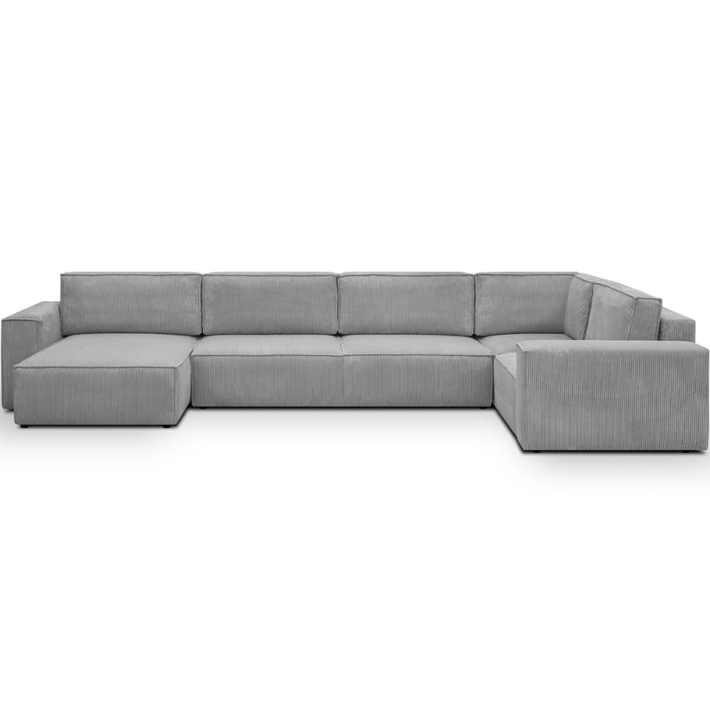 Canapé d'angle à droite convertible 8 places en velours côtelé gris