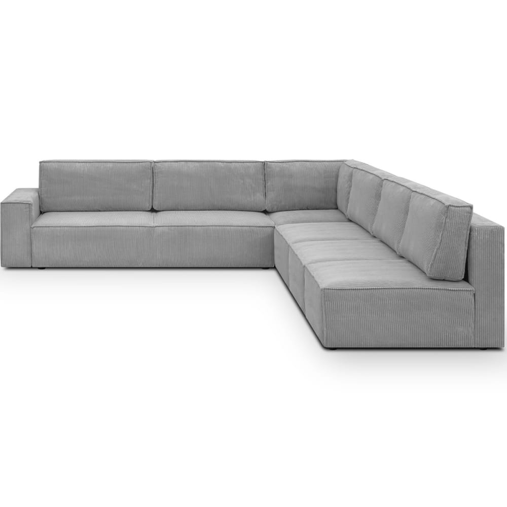 Canapé d'angle à droite convertible 10 places en velours côtelé gris