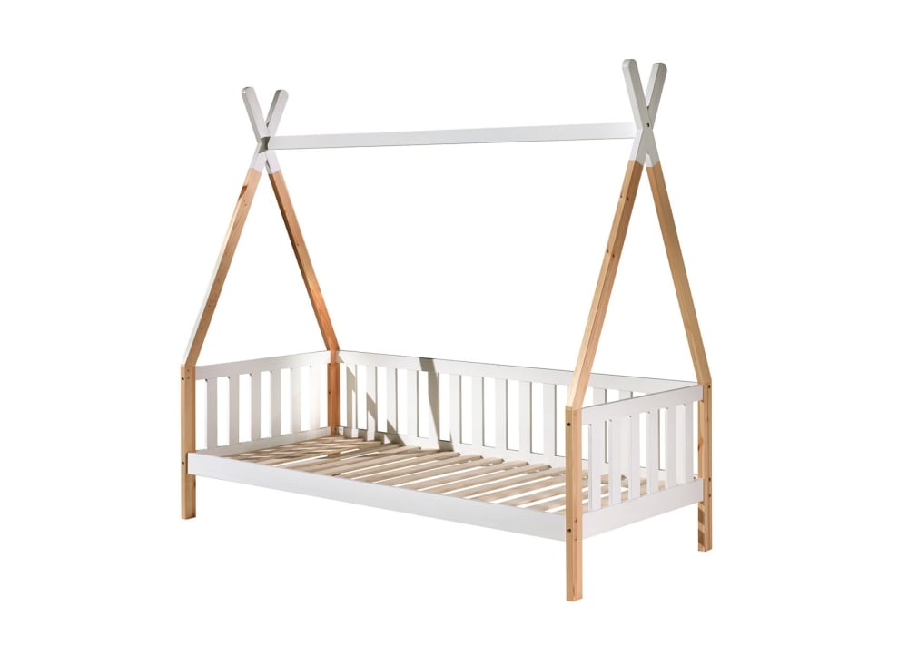 Lit tipi 90x200 Blanc et Bois