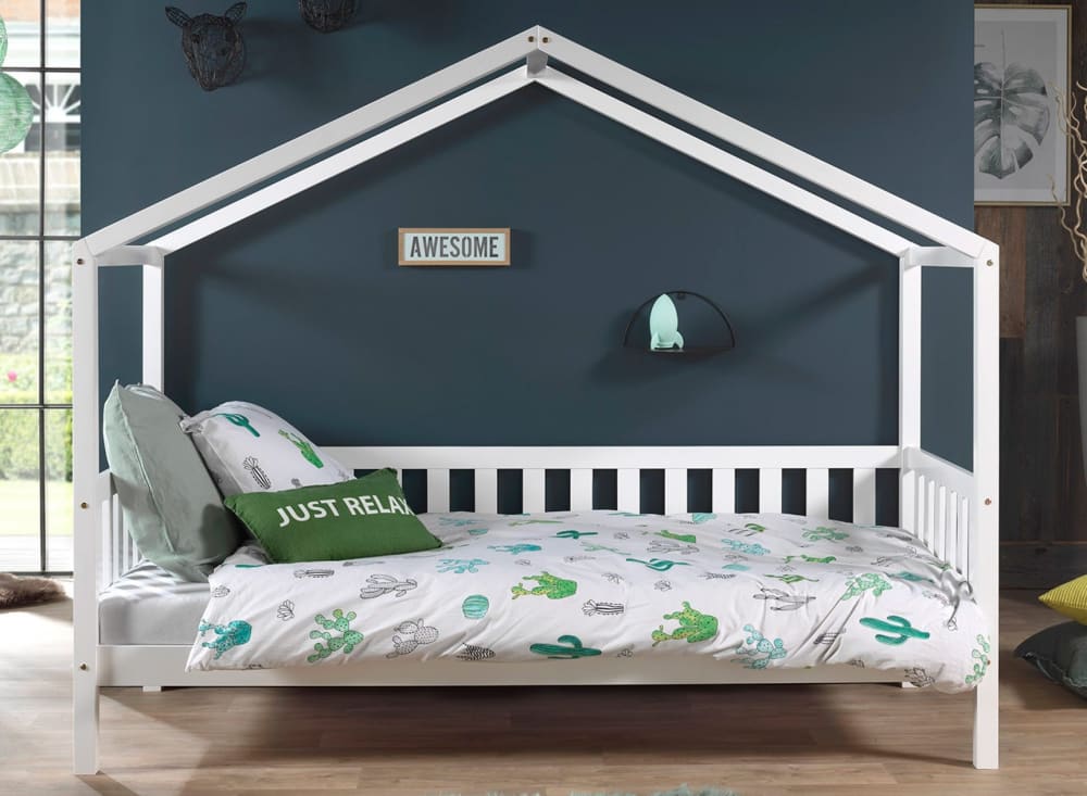 Lit cabane enfant 90x200 en pin massif Blanc - Maisons du Monde